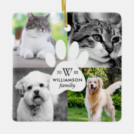 Paw Print Monogram Vier Foto Familie Pet Collage Keramisch Ornament