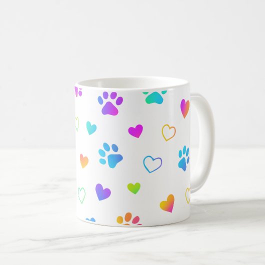 paw print mug, heart pattern mug, rainbow pet mug koffiemok (Voorkant rechts)
