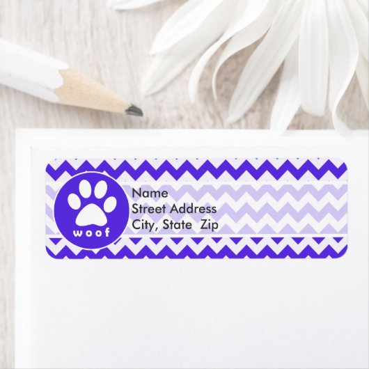 Paw Print op Blue Violet Chevron Etiket (Insitu)