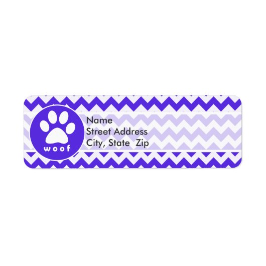 Paw Print op Blue Violet Chevron Etiket (Voorkant)