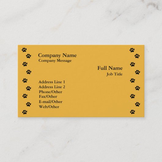 Paw Print op Gold Business Card Template Visitekaartje (Voorkant)