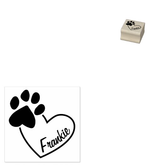 Paw Print Op Hart Custom Pet Name Rubber Stamp Rubberstempel (Gestempeld)