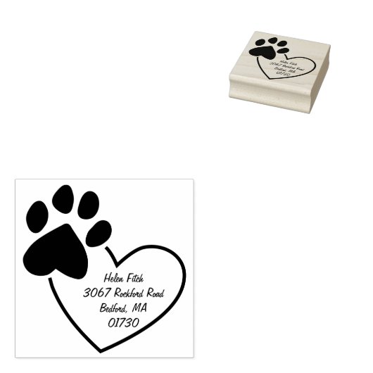Paw Print op hart retour adres Rubber stempel (Gestempeld)