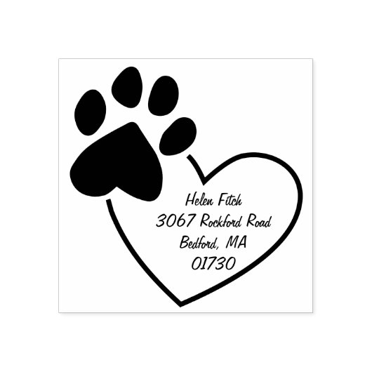 Paw Print op hart retour adres Rubber stempel (Afrduk)