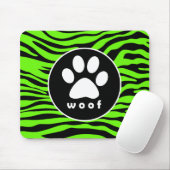 Paw Print op Heldere Neon Groene Zebra Strepen Muismat (Met muis)