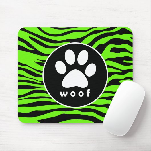 Paw Print op Heldere Neon Groene Zebra Strepen Muismat (Met muis)