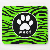 Paw Print op Heldere Neon Groene Zebra Strepen Muismat (Voorkant)