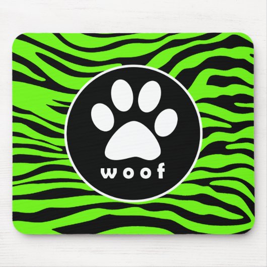 Paw Print op Heldere Neon Groene Zebra Strepen Muismat (Voorkant)
