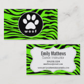 Paw Print op Heldere Neon Groene Zebra Strepen Visitekaartje (Voorkant / Achterkant)