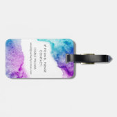 Paw print paarse aqua blue waterverf lak bagagelabel (Achterkant horizontaal)