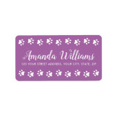 Paw print paarse  script retour adres etiket (Voorkant)