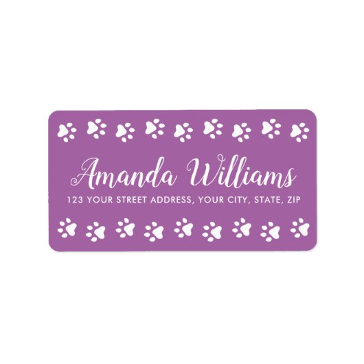 Paw print paarse  script retour adres etiket (Voorkant)