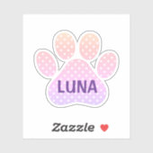 Paw Print Pastel Rainbow Polka Dots With Name Sticker (Vel)