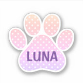 Paw Print Pastel Rainbow Polka Dots With Name Sticker (Voorkant)