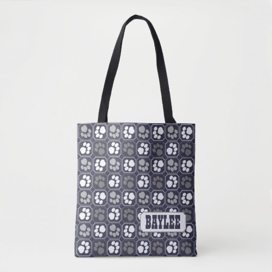 Paw Print Patroon met naam Tote Bag (Voorkant)