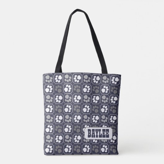 Paw Print Patroon met naam Tote Bag (Achterkant)