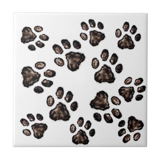 Paw Print Patroon Ontwerp Bruin Tegeltje (Voorkant)