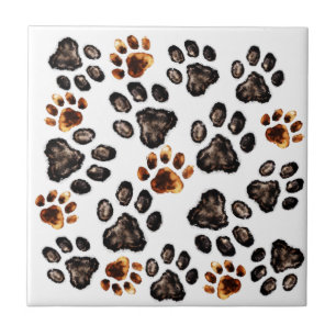 Paw Print Patroon Zwart Bruin Mix Tegeltje