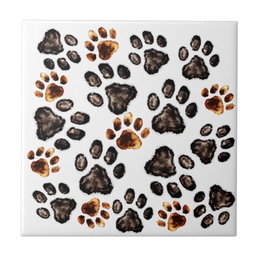 Paw Print Patroon Zwart Bruin Mix Tegeltje (Voorkant)