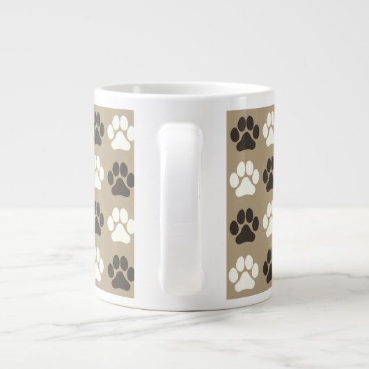 Paw Print Pattern Earthy Sand Grote Koffiekop (Achterkant)