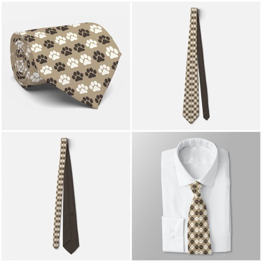 Paw Print Pattern Earthy Sand Stropdas