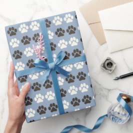 Paw Print Pattern Silver Blue Cadeaupapier