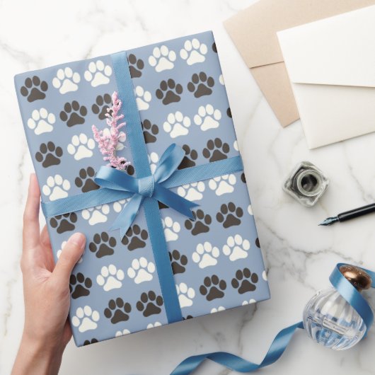 Paw Print Pattern Silver Blue Cadeaupapier (Geschenken)