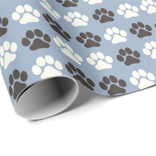 Paw Print Pattern Silver Blue Cadeaupapier (Rol Hoek)
