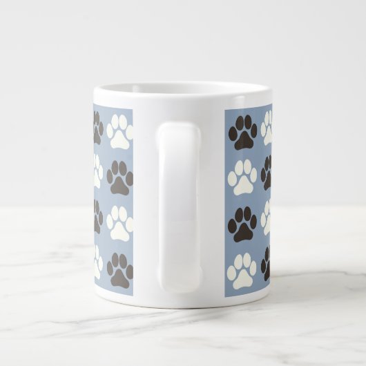 Paw Print Pattern Silver Blue Grote Koffiekop (Achterkant)