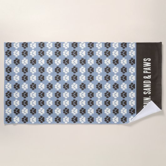 Paw Print Pattern Silver Blue Strandlaken (Voorkant)