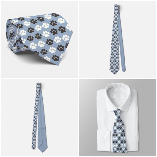 Paw Print Pattern Silver Blue Stropdas