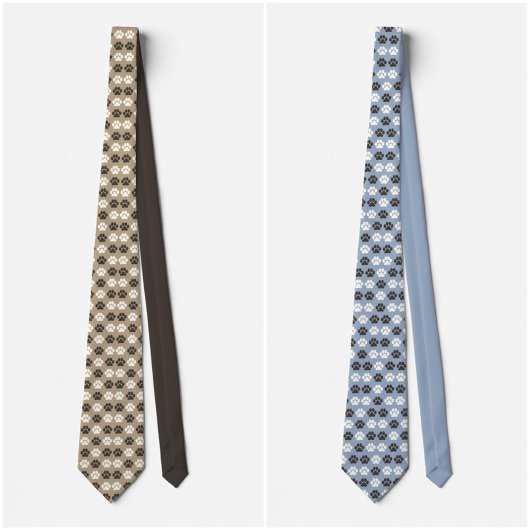 Paw Print Pattern Silver Blue Stropdas