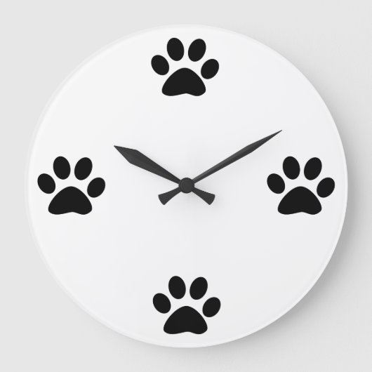 Paw Print Patterns Zwart Wit Schattige Modern Stij Grote Klok (Voorkant)