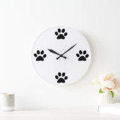 Paw Print Patterns Zwart Wit Schattige Modern Stij Grote Klok (Huis)
