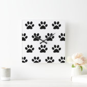 Paw Print Patterns Zwart Wit Schattige Stijlvol Co Vierkante Klok (Huis)
