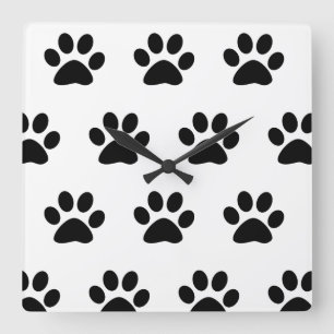 Paw Print Patterns Zwart Wit Schattige Stijlvol Co Vierkante Klok