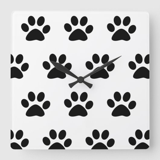 Paw Print Patterns Zwart Wit Schattige Stijlvol Co Vierkante Klok (Voorkant)