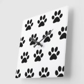 Paw Print Patterns Zwart Wit Schattige Stijlvol Co Vierkante Klok (Hoek)