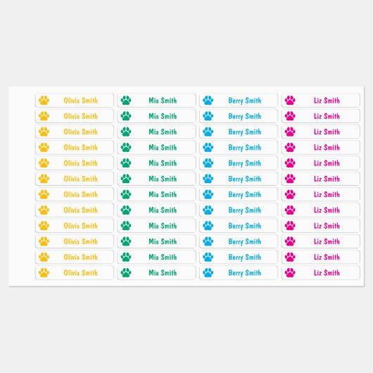 Paw Print Personalized Kids Name Labels (Vel)