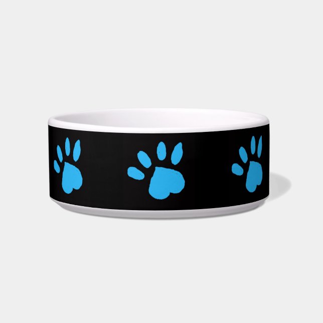 Paw Print Pet Bowl (Zwart & Blauw) Voerbakje (Voorkant)