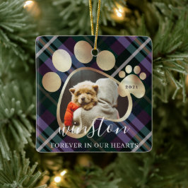 Paw Print Pet Foto Paars geblazen Pet Name Memoria Keramisch Ornament