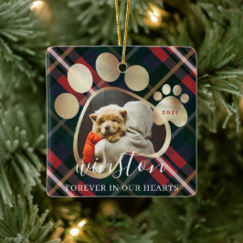 Paw Print Pet Foto Red Pset Name Memorial Keramisch Ornament