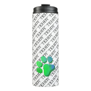 Paw Print Pet NAAM Patroon Kleurrijk Modern Fun Thermosbeker