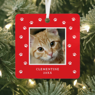 Paw Print Pet Photo Christmas Metalen Ornament