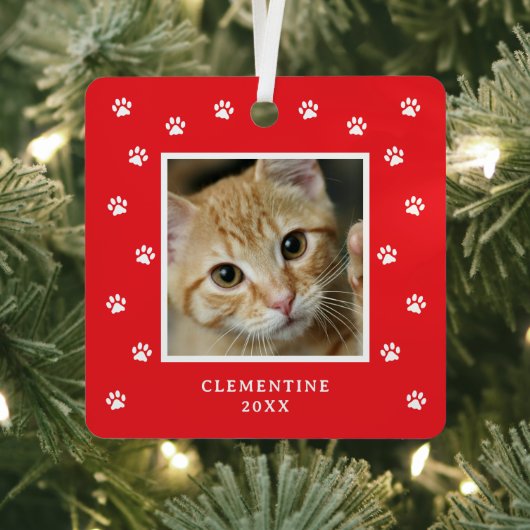 Paw Print Pet Photo Christmas Metalen Ornament (Insitu)