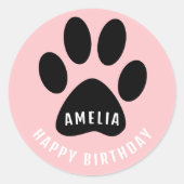 Paw Print Pink Happy Birthday Sticker with Name (Voorkant)