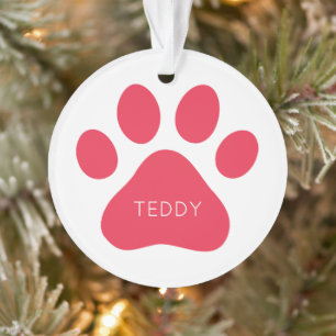 Paw Print Red Pet NAME PHOTO Rood Wit Wof Meow Ornament