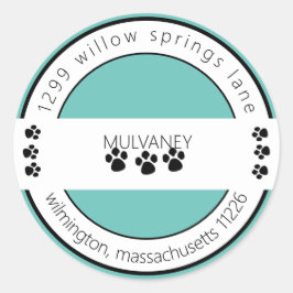 Paw Print retouradres Turquoise Ronde Sticker