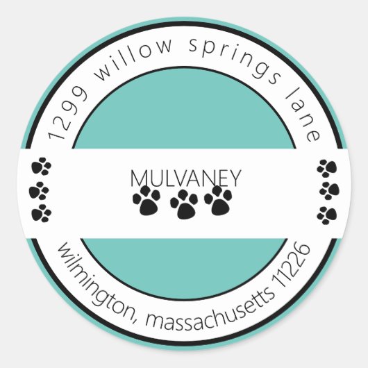 Paw Print retouradres Turquoise Ronde Sticker (Voorkant)