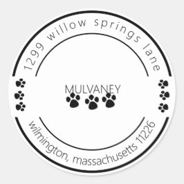 Paw Print retouradres wit Ronde Sticker